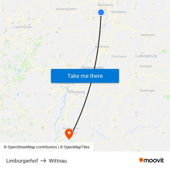 Limburgerhof to Wittnau map