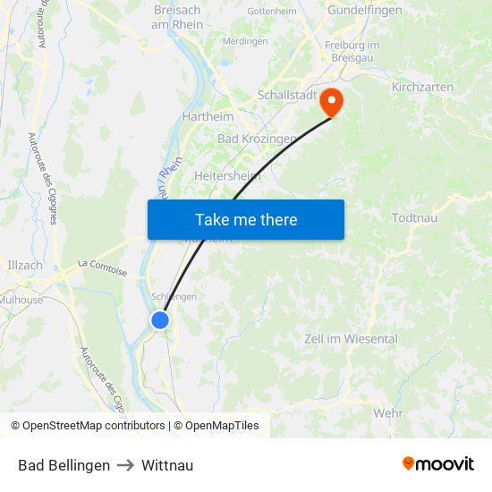 Bad Bellingen to Wittnau map