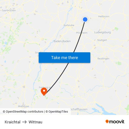Kraichtal to Wittnau map