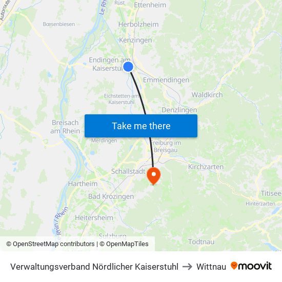 Verwaltungsverband Nördlicher Kaiserstuhl to Wittnau map