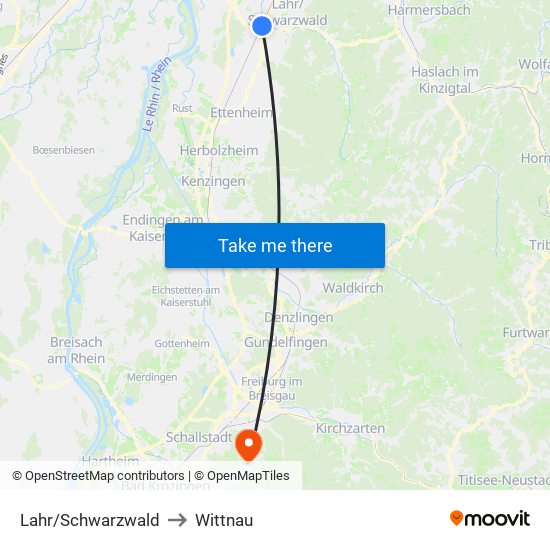 Lahr/Schwarzwald to Wittnau map