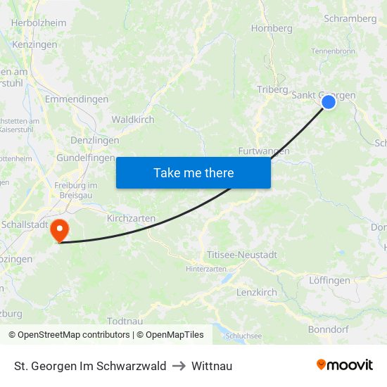 St. Georgen Im Schwarzwald to Wittnau map