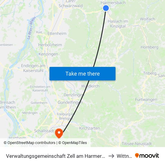 Verwaltungsgemeinschaft Zell am Harmersbach to Wittnau map