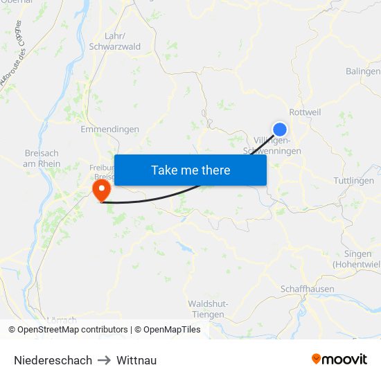 Niedereschach to Wittnau map