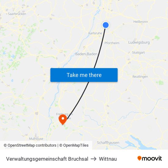 Verwaltungsgemeinschaft Bruchsal to Wittnau map