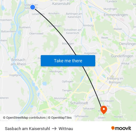 Sasbach am Kaiserstuhl to Wittnau map