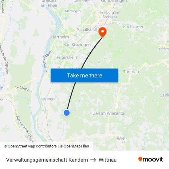 Verwaltungsgemeinschaft Kandern to Wittnau map