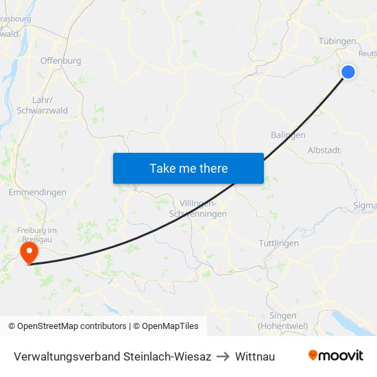 Verwaltungsverband Steinlach-Wiesaz to Wittnau map