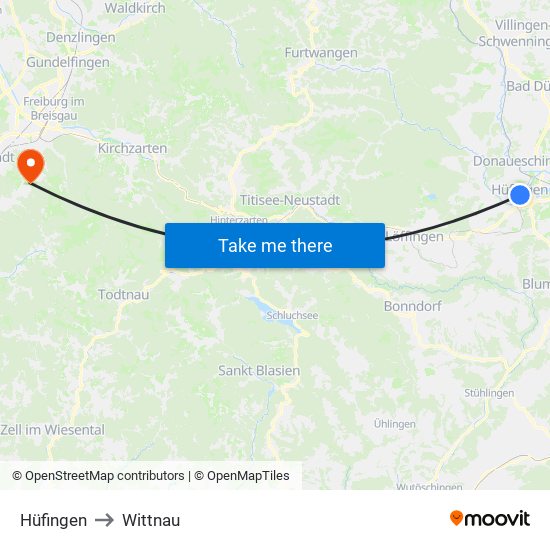 Hüfingen to Wittnau map