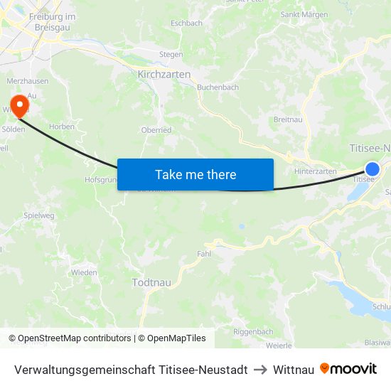 Verwaltungsgemeinschaft Titisee-Neustadt to Wittnau map