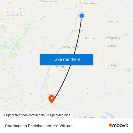 Oberhausen-Rheinhausen to Wittnau map