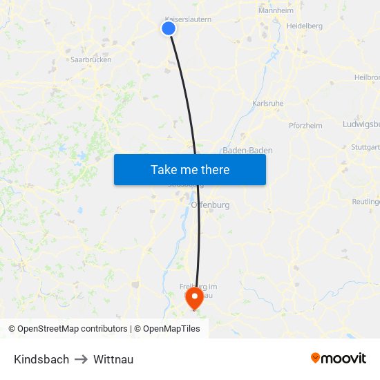 Kindsbach to Wittnau map