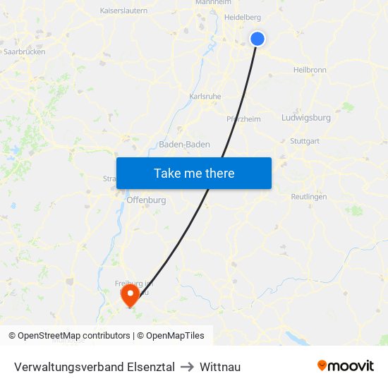 Verwaltungsverband Elsenztal to Wittnau map