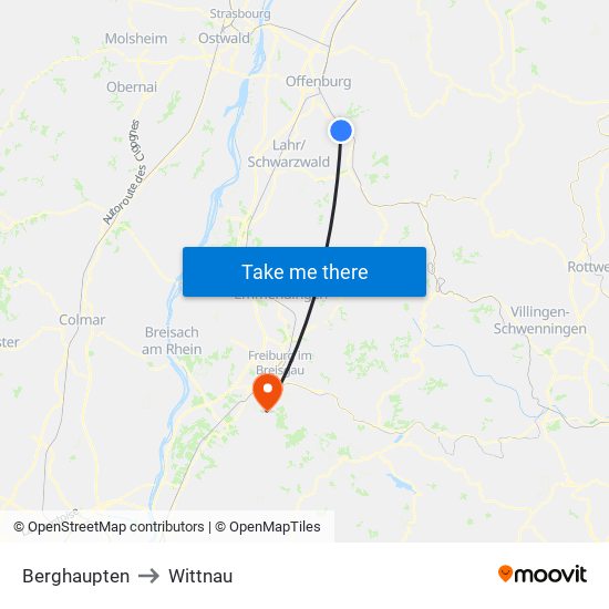 Berghaupten to Wittnau map