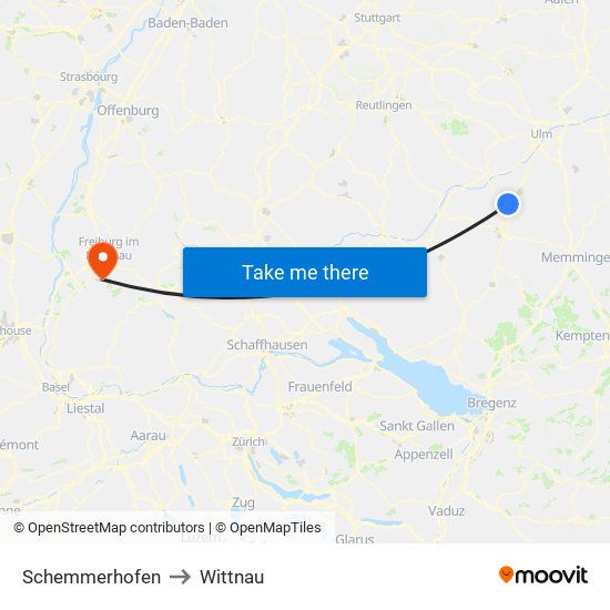 Schemmerhofen to Wittnau map