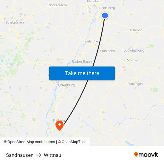 Sandhausen to Wittnau map