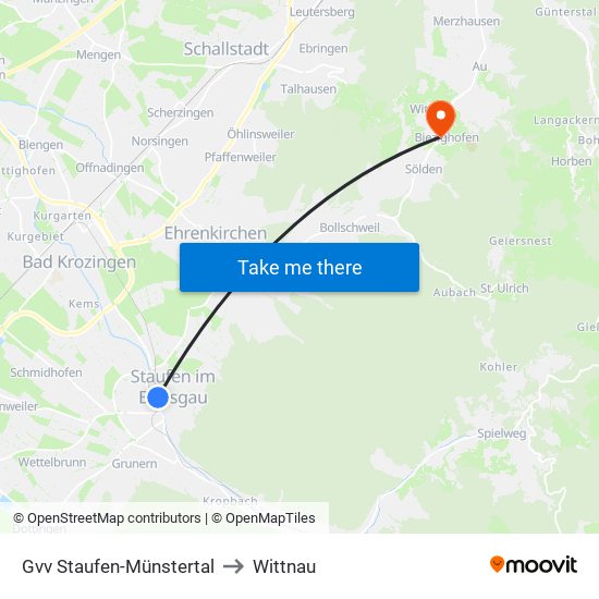Gvv Staufen-Münstertal to Wittnau map
