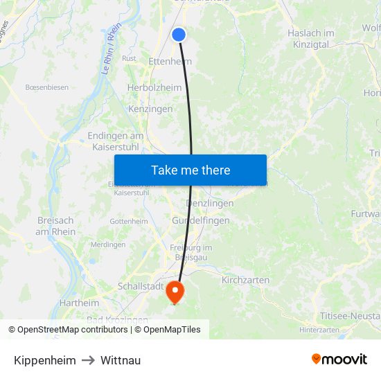 Kippenheim to Wittnau map
