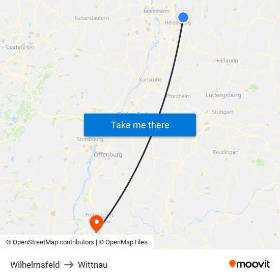 Wilhelmsfeld to Wittnau map