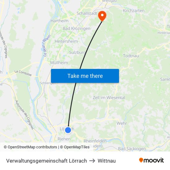 Verwaltungsgemeinschaft Lörrach to Wittnau map