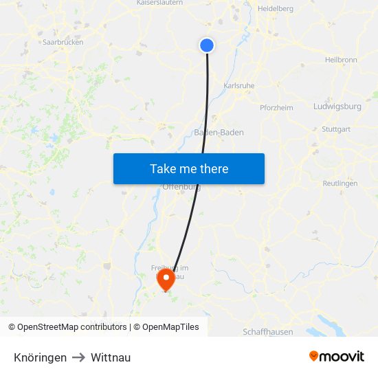 Knöringen to Wittnau map