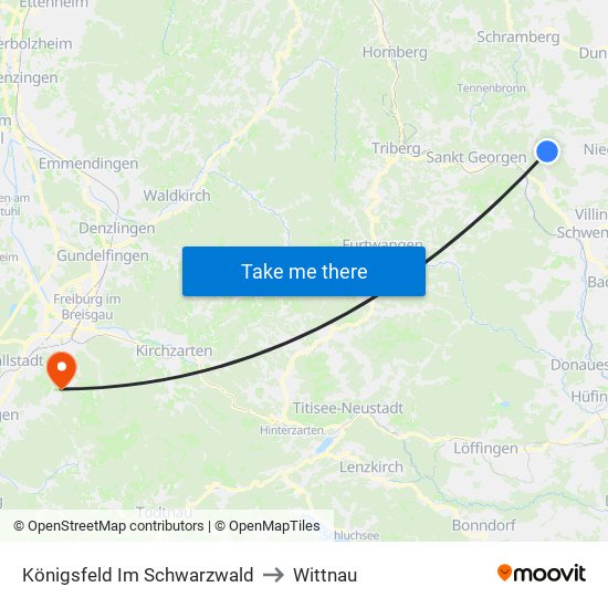 Königsfeld Im Schwarzwald to Wittnau map