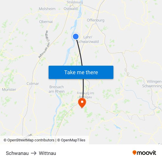 Schwanau to Wittnau map