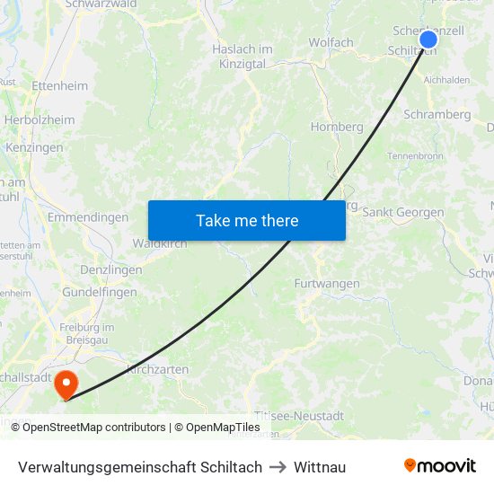 Verwaltungsgemeinschaft Schiltach to Wittnau map