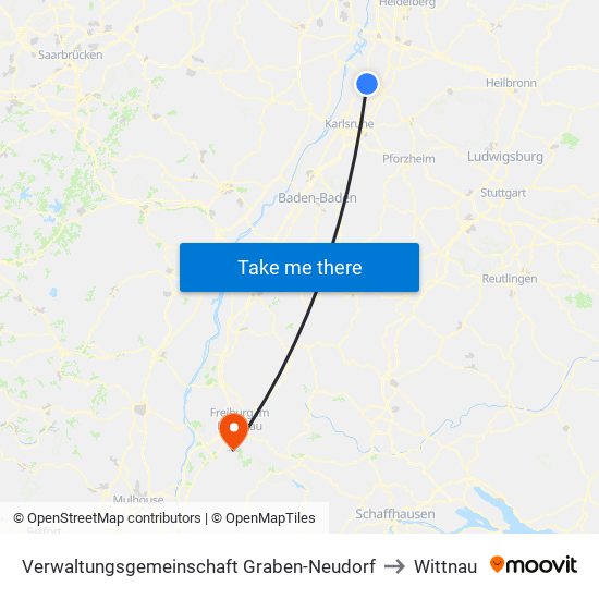 Verwaltungsgemeinschaft Graben-Neudorf to Wittnau map