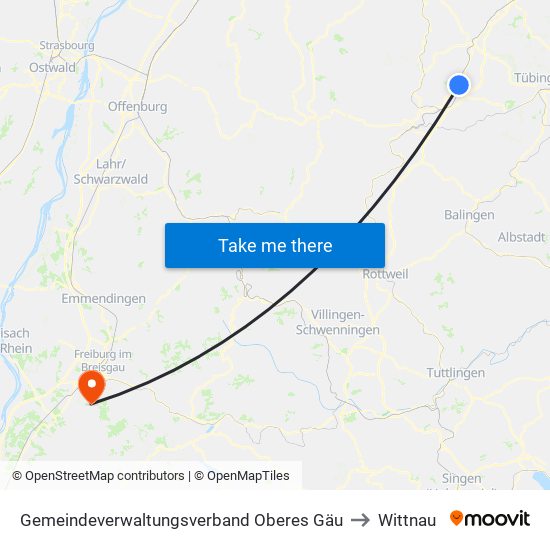 Gemeindeverwaltungsverband Oberes Gäu to Wittnau map