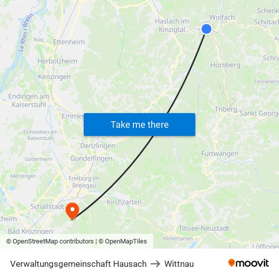 Verwaltungsgemeinschaft Hausach to Wittnau map