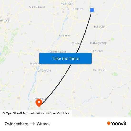 Zwingenberg to Wittnau map