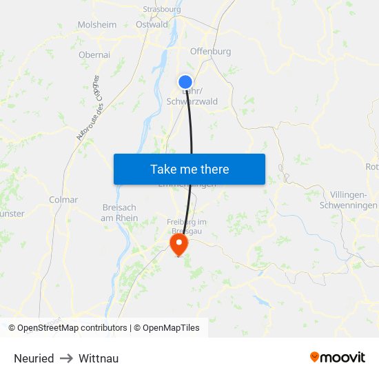 Neuried to Wittnau map