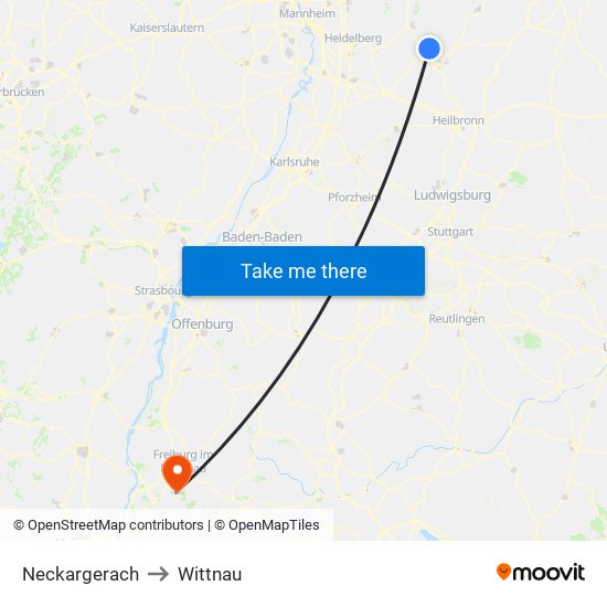 Neckargerach to Wittnau map