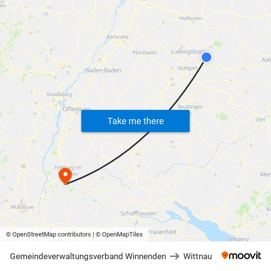 Gemeindeverwaltungsverband Winnenden to Wittnau map