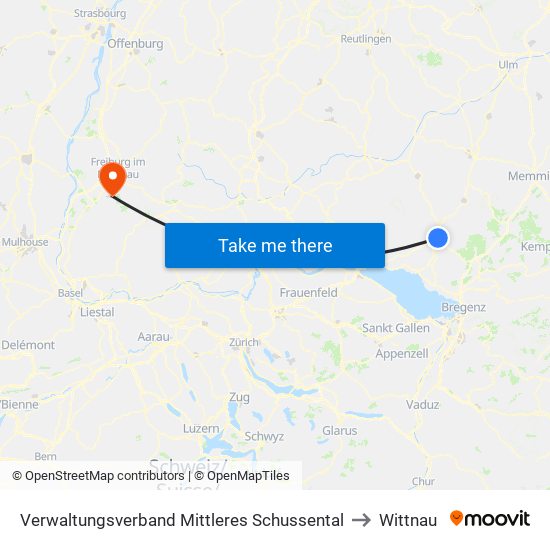 Verwaltungsverband Mittleres Schussental to Wittnau map