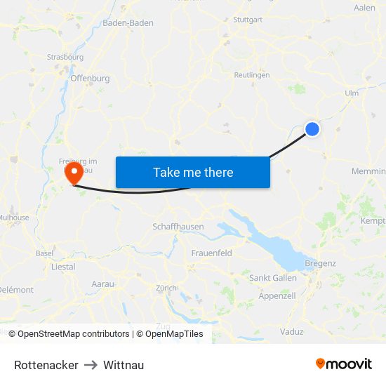 Rottenacker to Wittnau map
