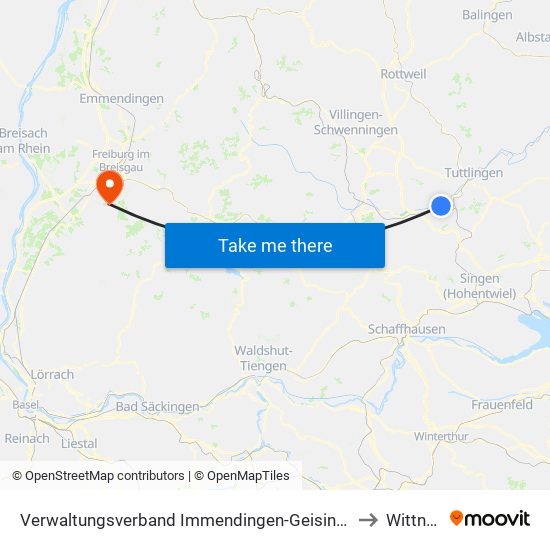 Verwaltungsverband Immendingen-Geisingen to Wittnau map