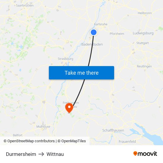 Durmersheim to Wittnau map