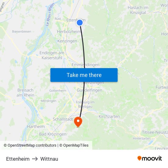 Ettenheim to Wittnau map