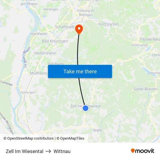 Zell Im Wiesental to Wittnau map