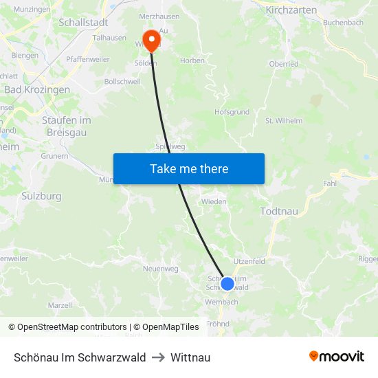 Schönau Im Schwarzwald to Wittnau map