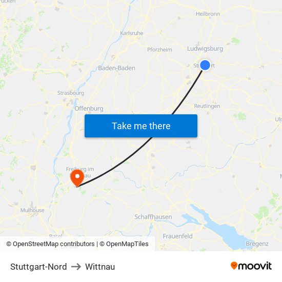 Stuttgart-Nord to Wittnau map