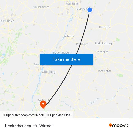 Neckarhausen to Wittnau map