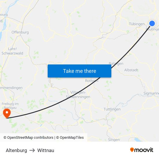 Altenburg to Wittnau map