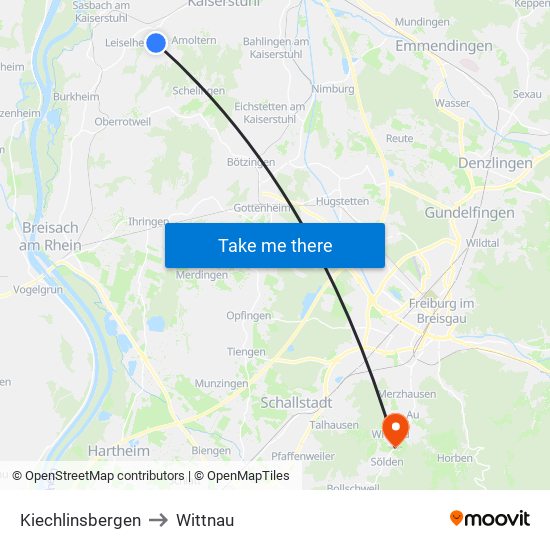 Kiechlinsbergen to Wittnau map
