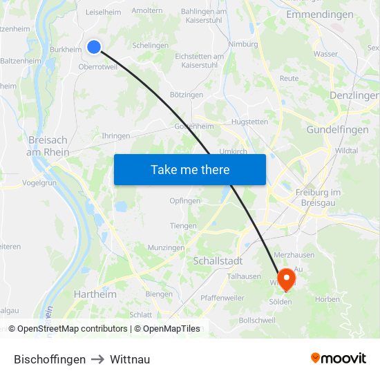 Bischoffingen to Wittnau map