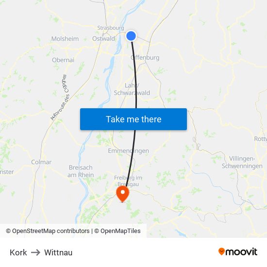 Kork to Wittnau map