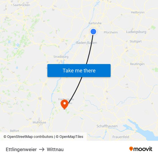 Ettlingenweier to Wittnau map