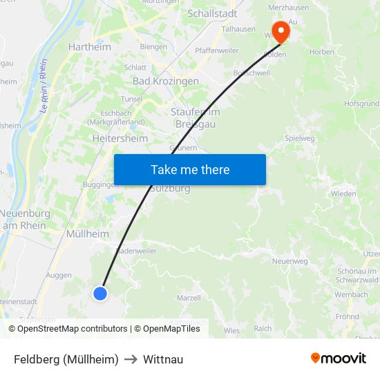 Feldberg (Müllheim) to Wittnau map